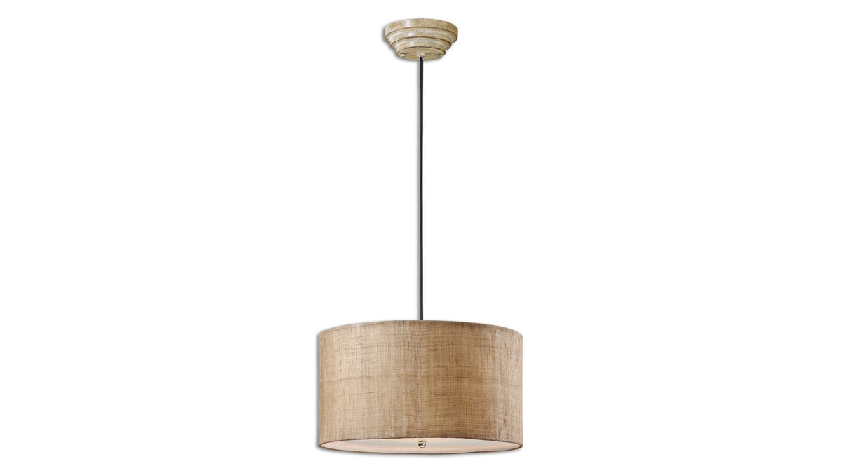 Dafina - 3 Light Burlap Drum Pendant - Beige
