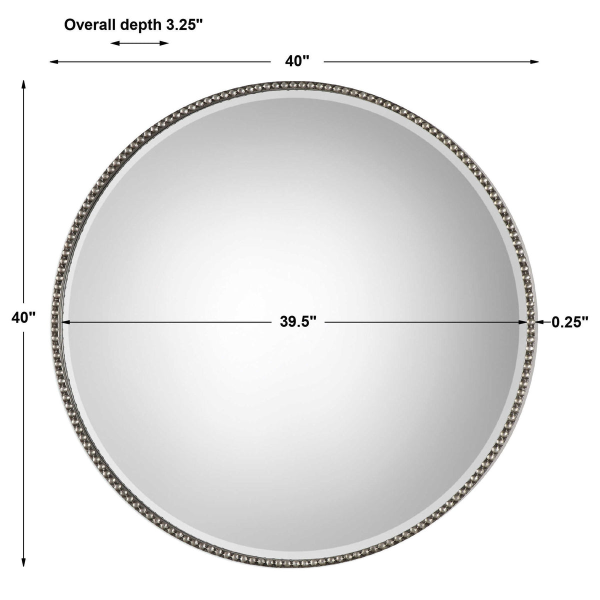 Stefania - Beaded Round Mirror - Silver