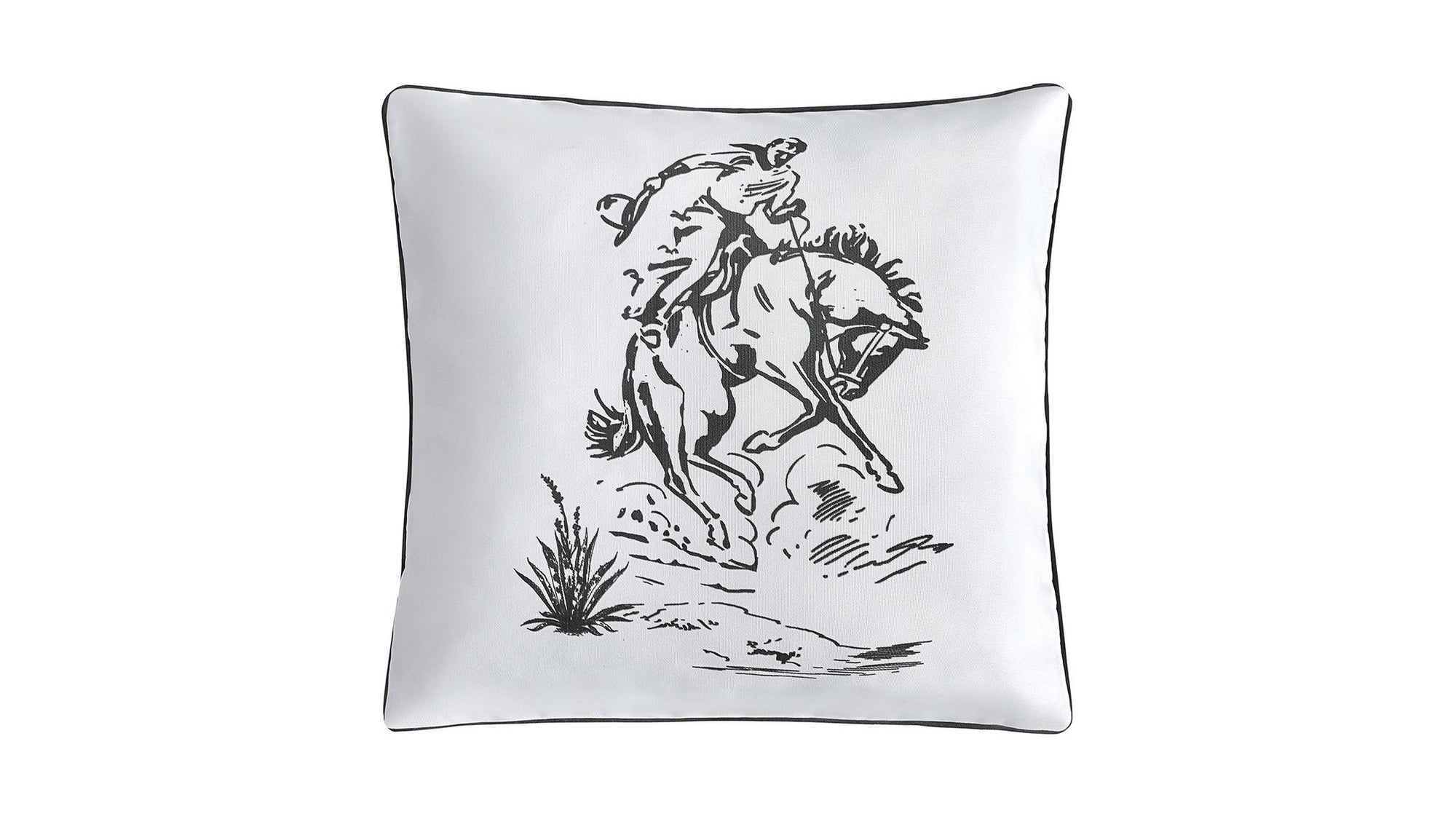 Ranch Life - Indoor/Outdoor Pillow Bronc Rider, 2 Per Carton - White / Black