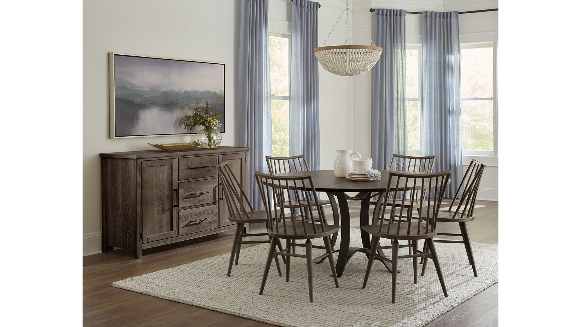 Dovetail - Solid American Oak - Round Table With A Metal Pedestal