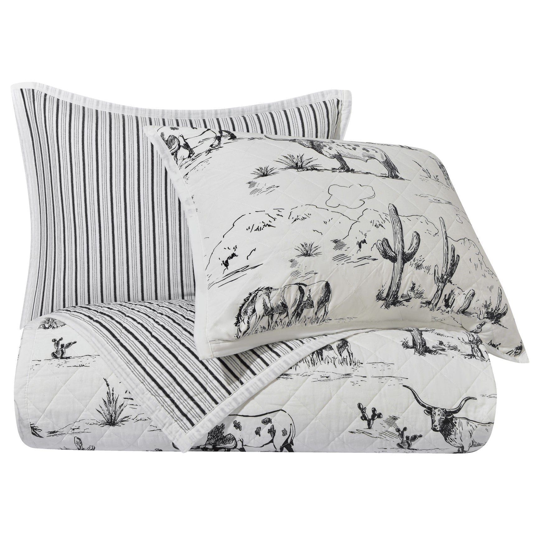 Ranch Life - Twin Western Toile Reversible Quilt Set (Set of 2) - Black