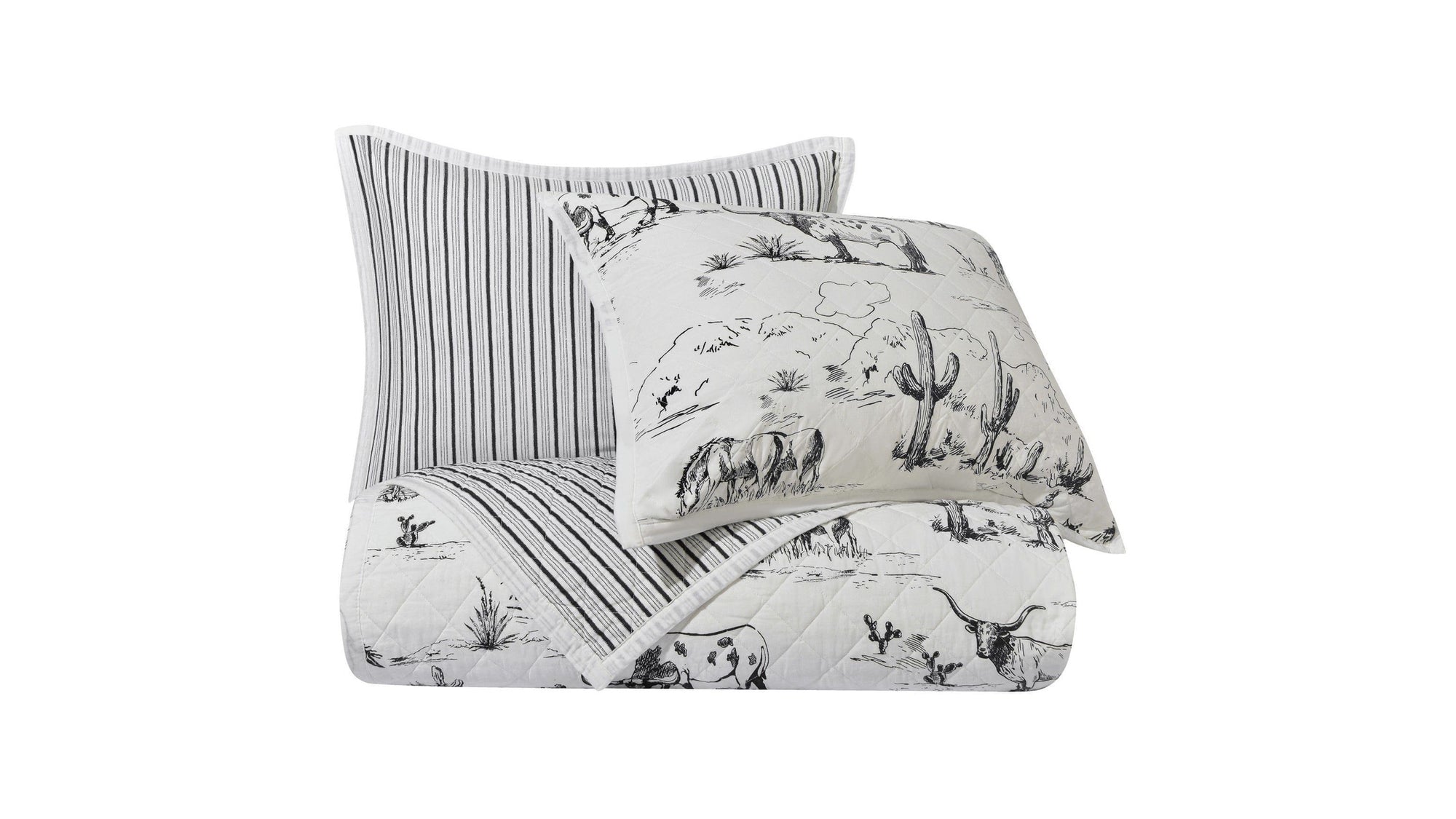 Ranch Life - Twin Western Toile Reversible Quilt Set Set of 2 - Black