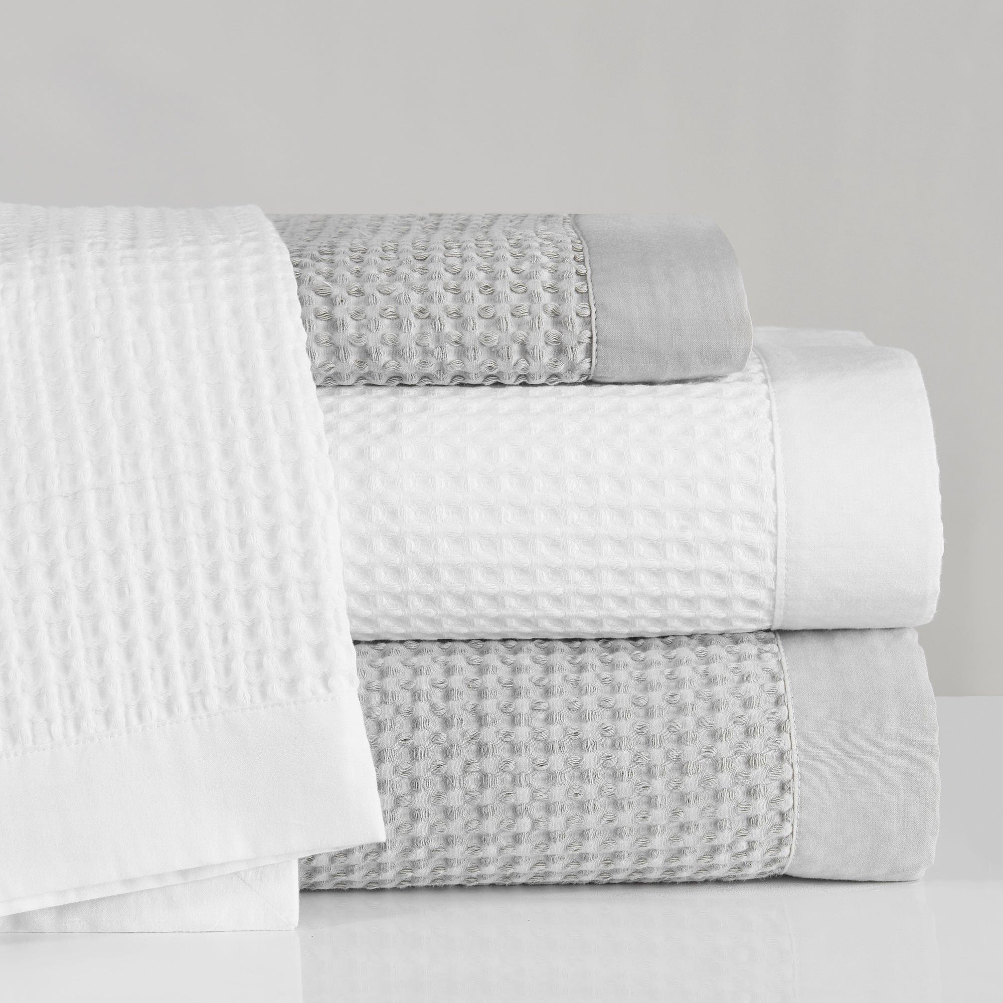 Stonewashed Cotton Waffle Weave - King Coverlet Set (Set of 3) - White