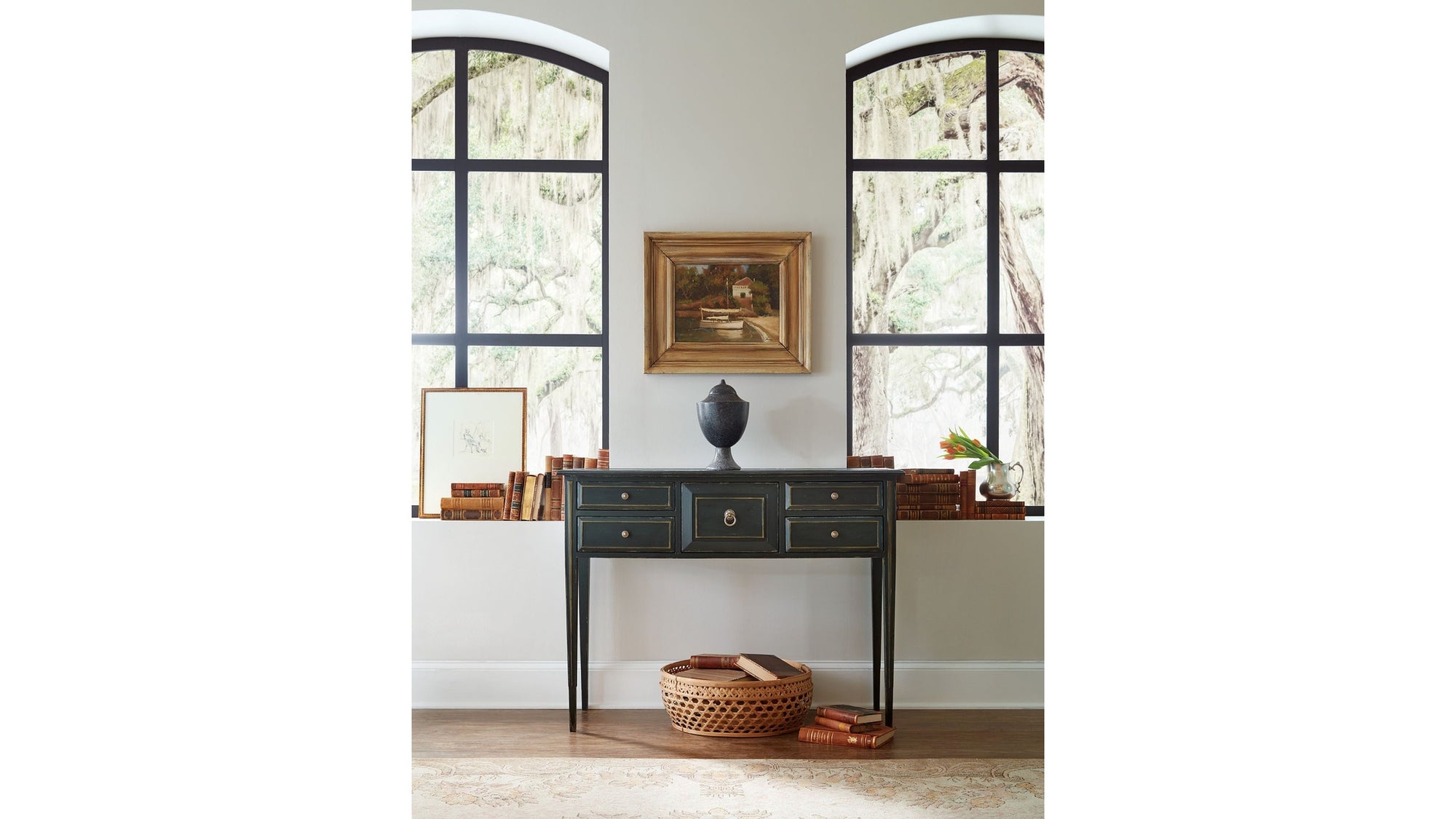 Charleston - Five-Drawer Console Table - Dark Green