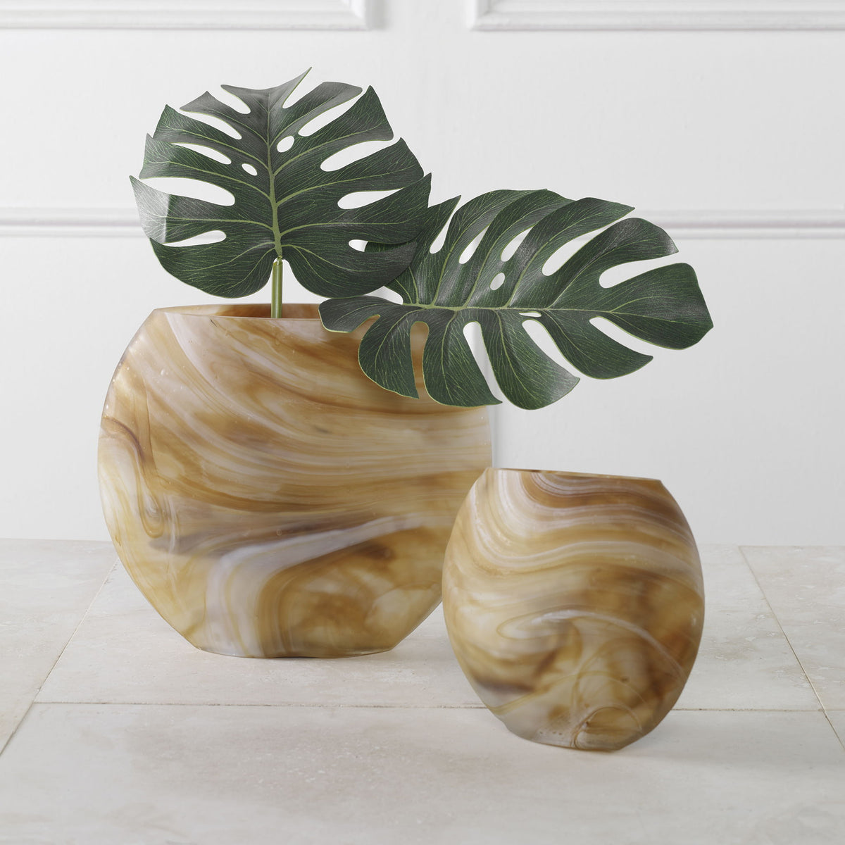 Fusion - Swirled Caramel &amp; Ivory Vases (Set of 2)