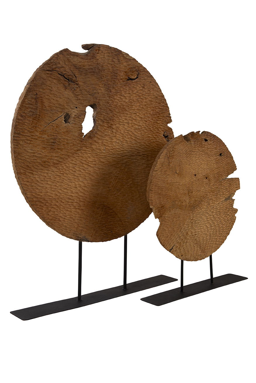 Teak Sculpture Set (Set of 2) - Dark Brown