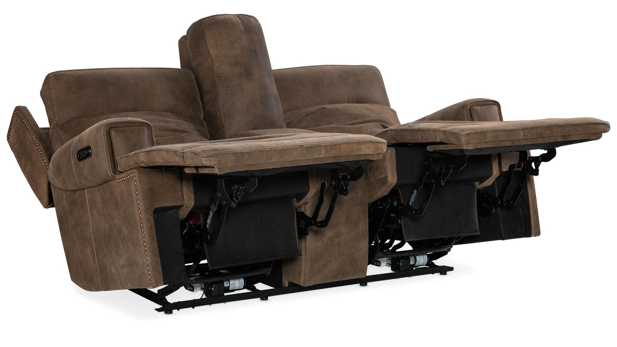 MS - Wheeler Power Console Loveseat With Power Headrest - Dark Brown