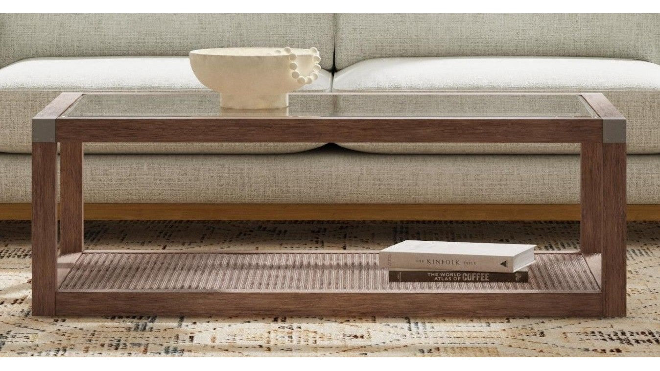 Calum - Cocktail Table - Driftwood Gray / Cane / Brushed Nickel