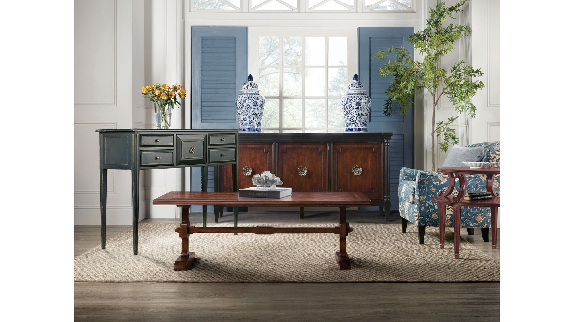 Charleston - Five-Drawer Console Table - Dark Green