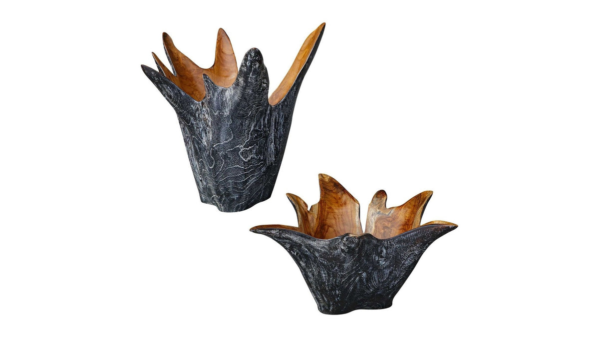 Starpetal - Indoor-Outdoor Wooden Bowls Set of 2 - Black / Woodtone