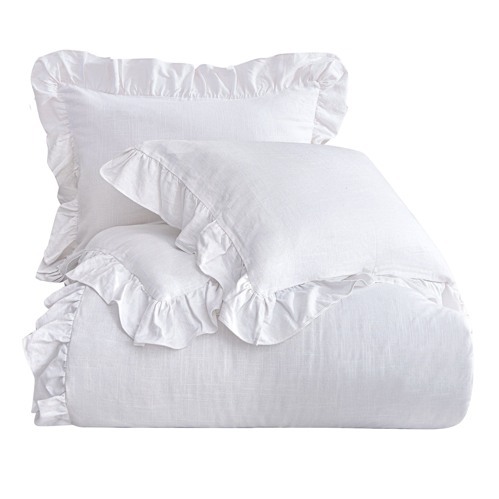 Lily - Queen Washed Linen Duvet Cover Set (Set of 3) - White