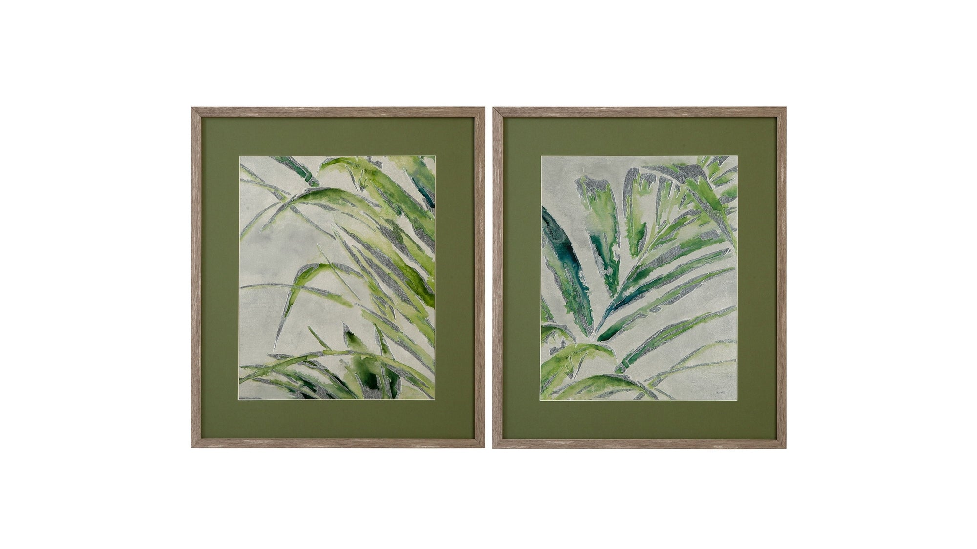Green Palm Framed Print Set of 2 - Green / Light Brown