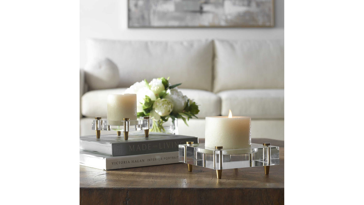 Claire - Crystal Block Candleholders Set of 2 - Beige