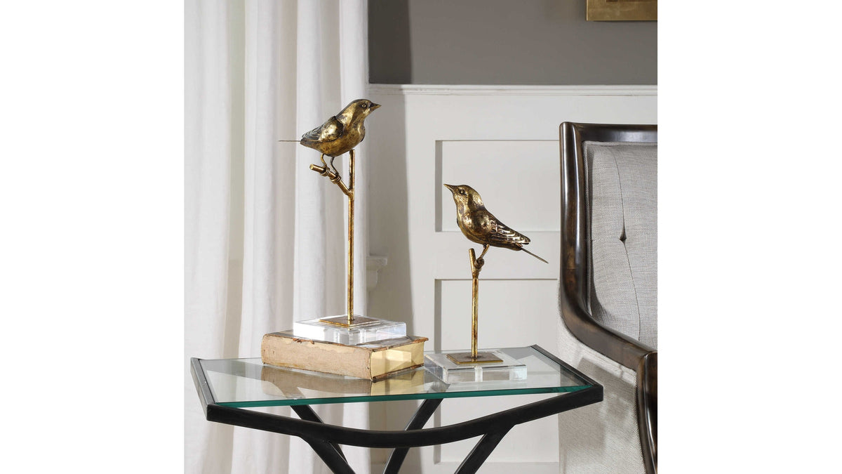 Passerines - Bird Sculptures Set of 2 - Light Brown