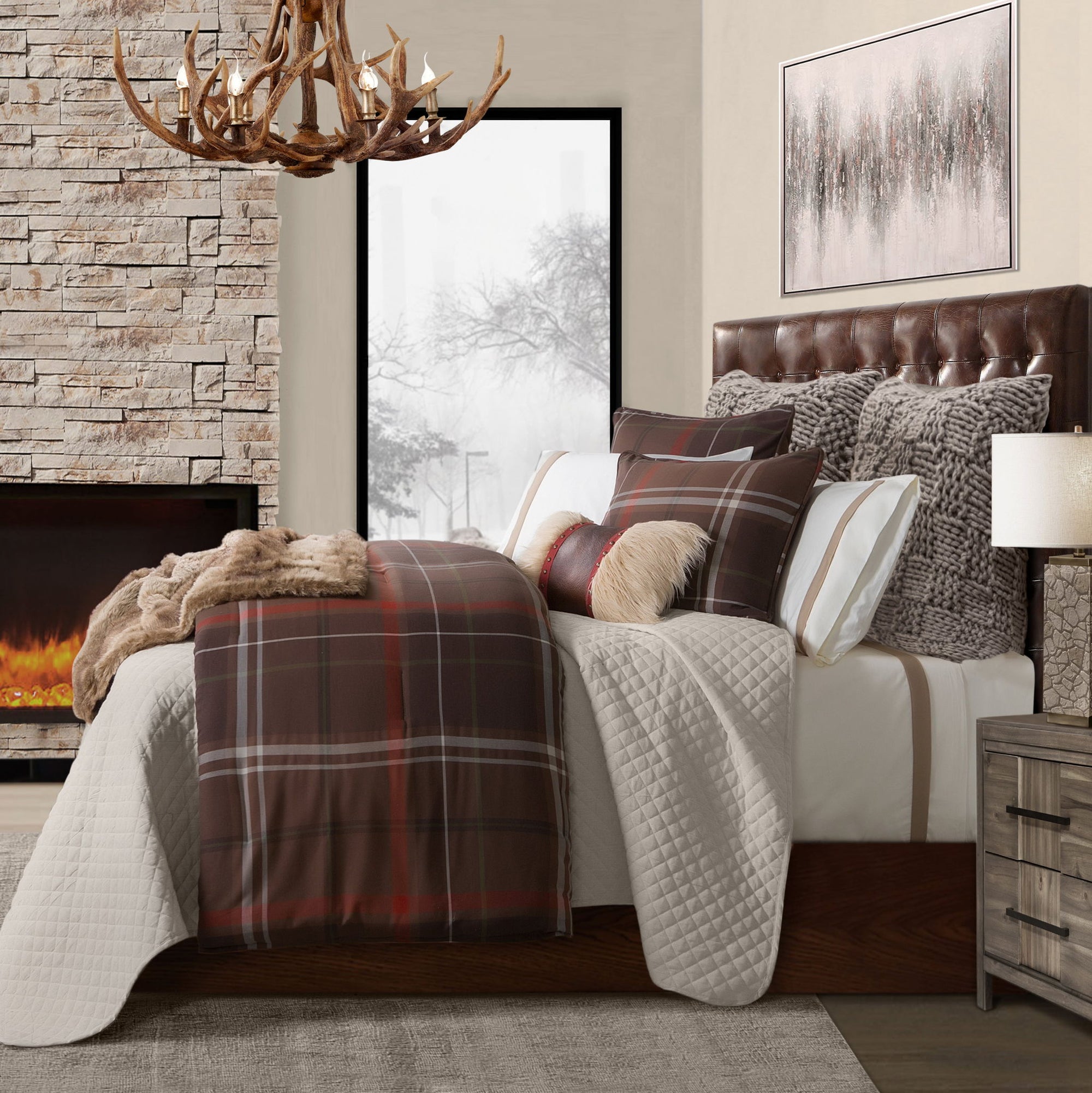 Jackson - Queen Plaid Comforter Set (Set of 3) - Brown / Red
