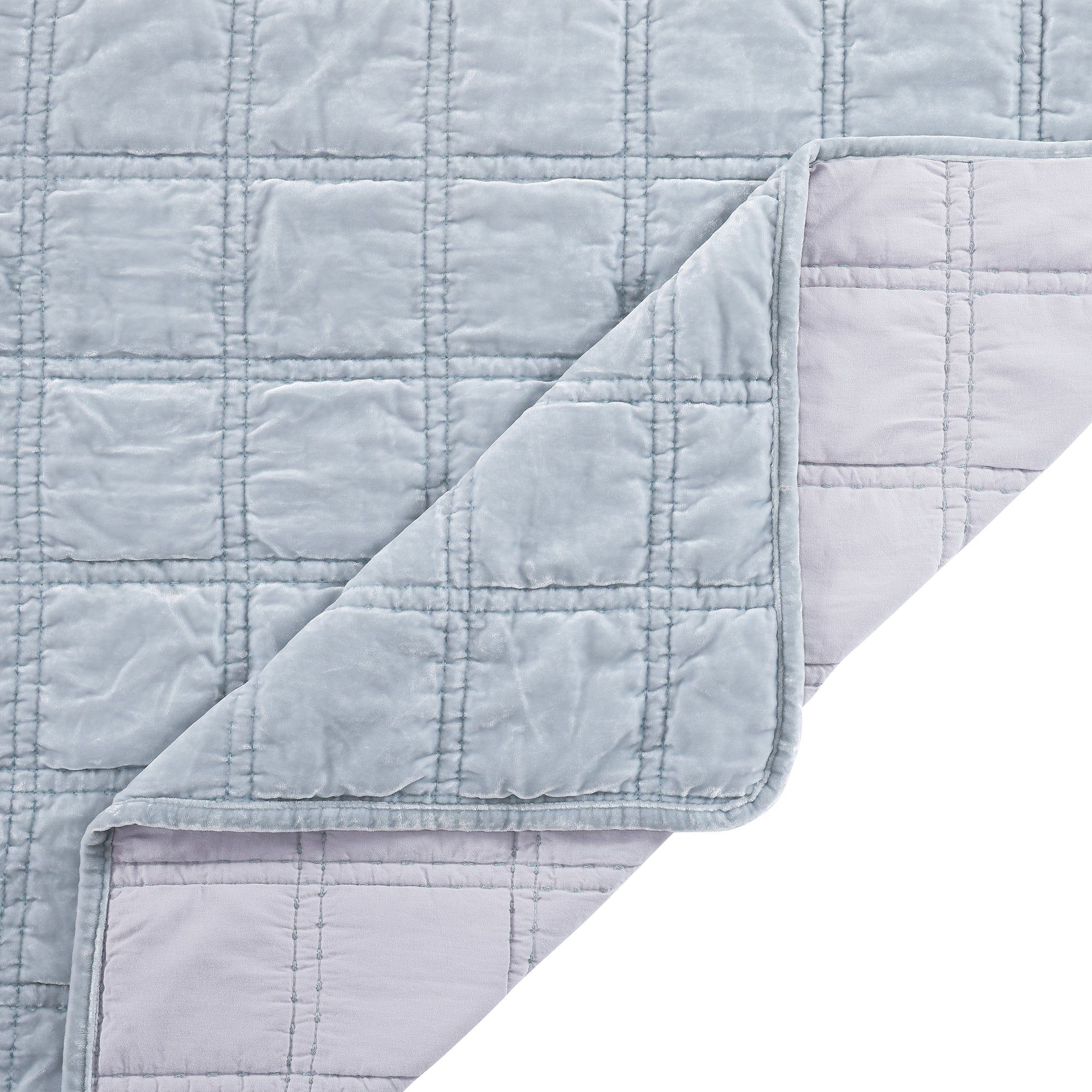 Stella - King Faux Silk Velvet Double Box Stitch Quilt Set (Set of 3) - Icy Blue