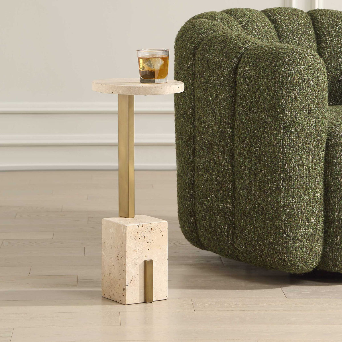 Feranno - Travertine Accent Table - Brass