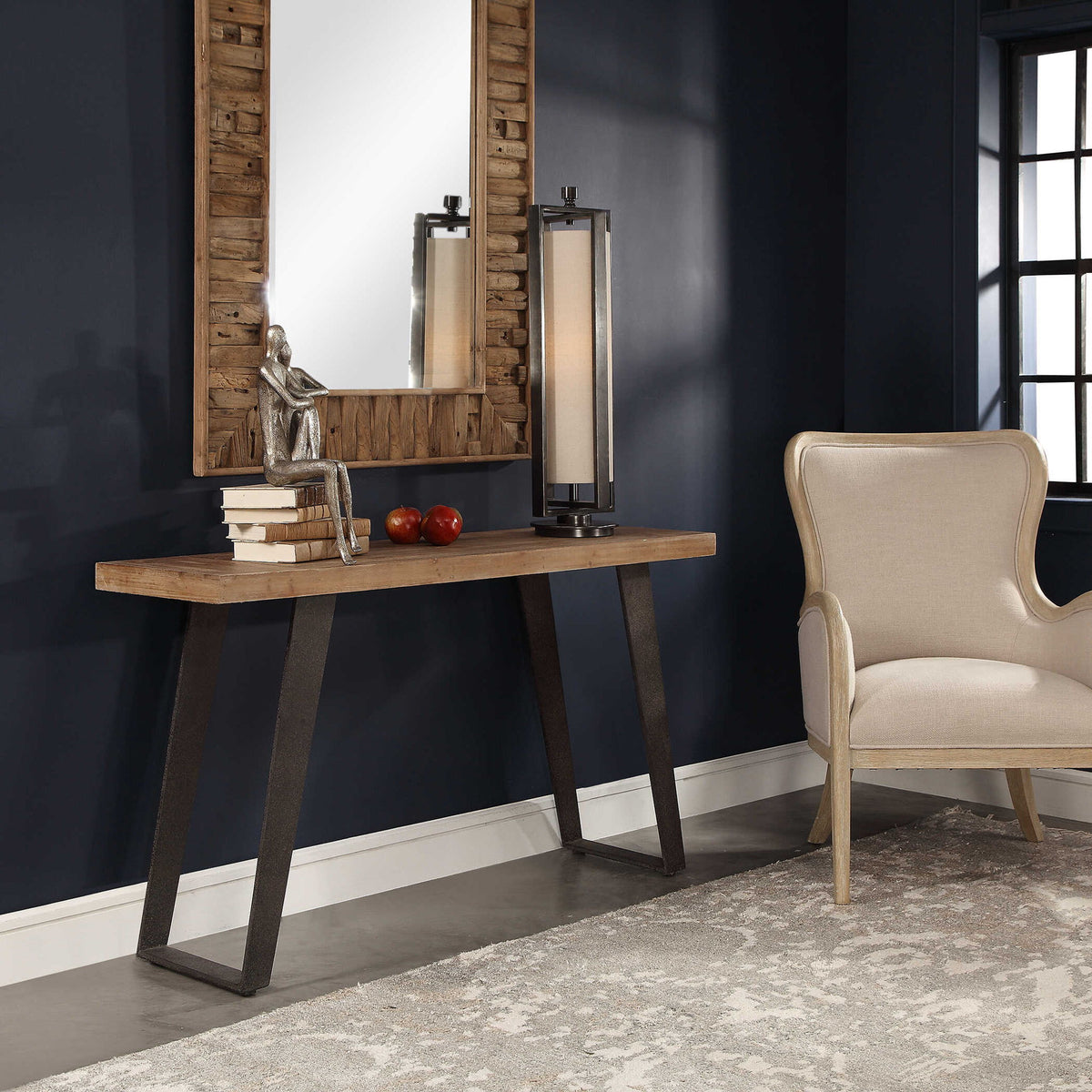 Freddy - Weathered Console Table - Light Brown &amp; Black