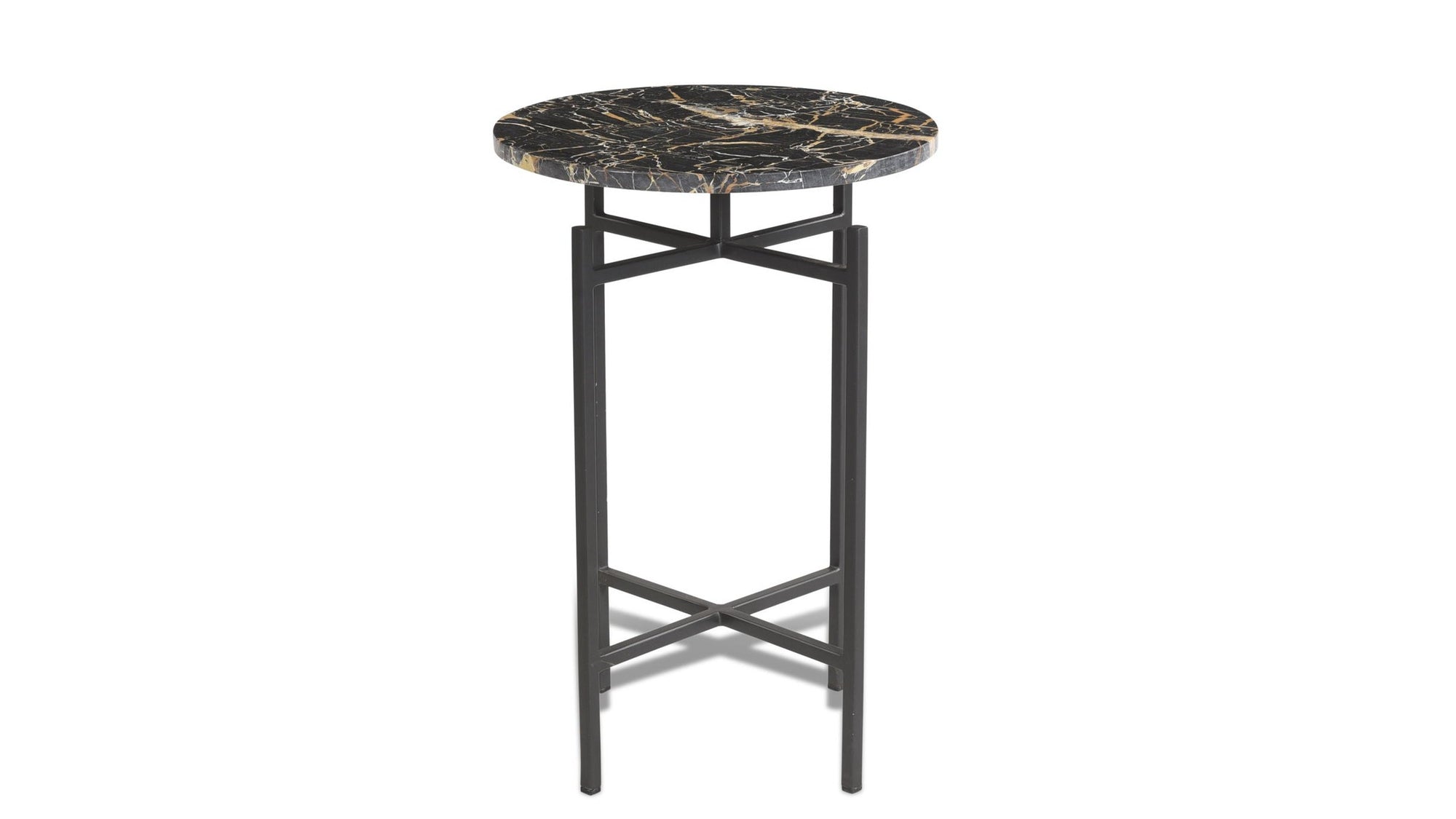Wren - Accent Table - Matte Black Iron / Black Italian Marble
