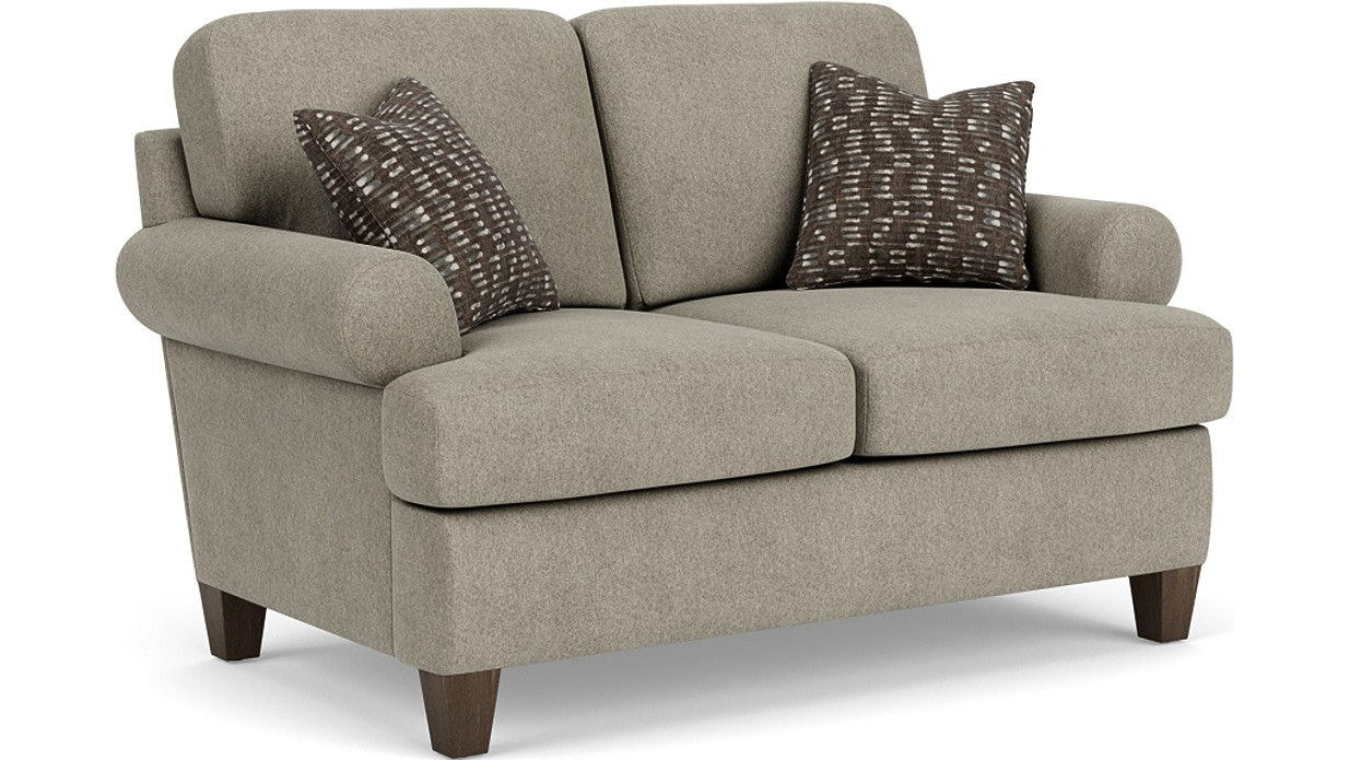 Moxy - Fabric Loveseat, T-Shaped Seat Cushion, Curved Sock Arms