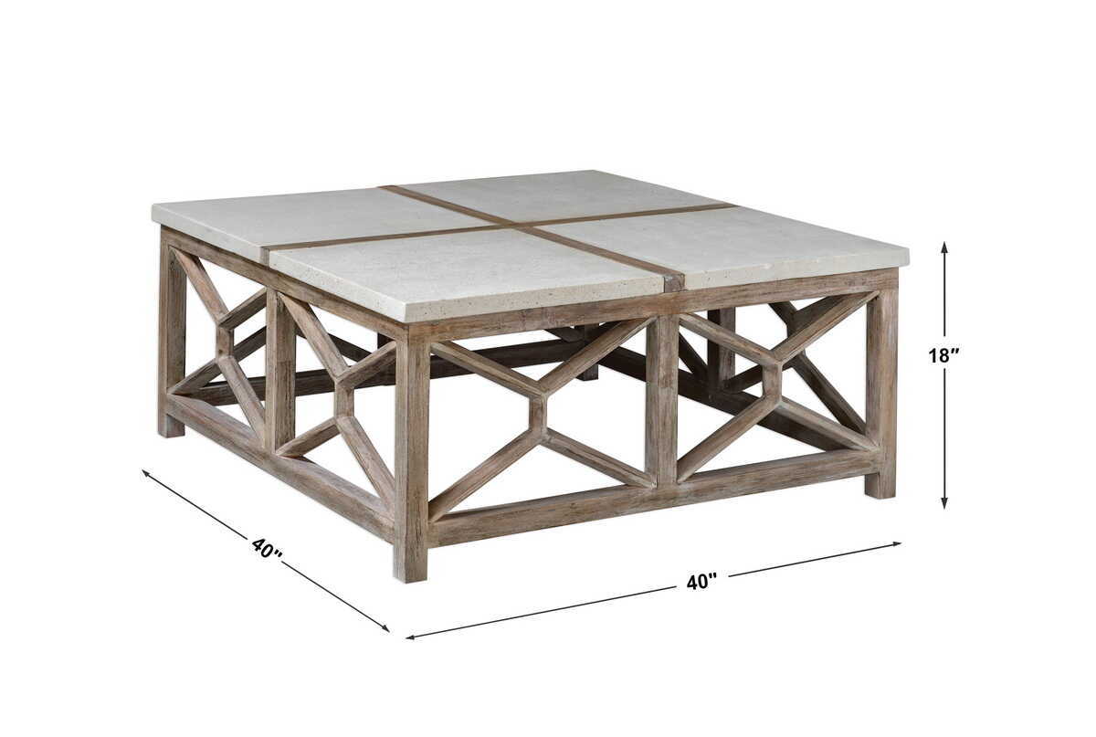 Catali - Stone Coffee Table - White &amp; Light Brown