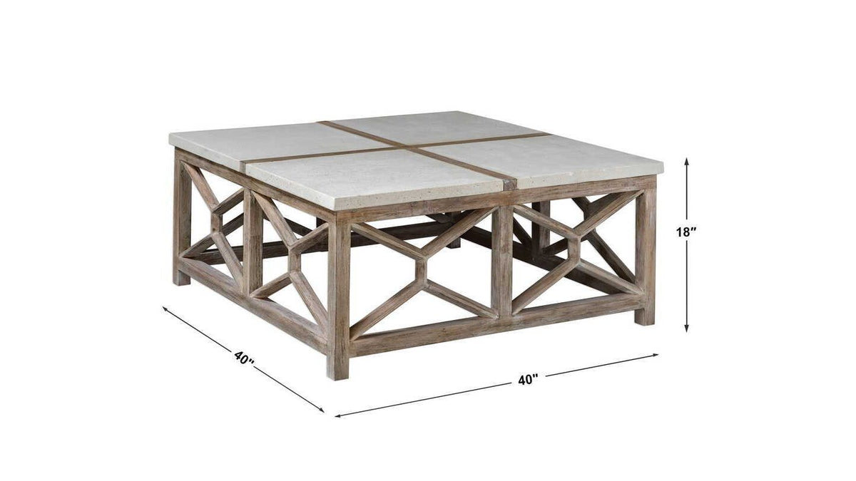Catali - Stone Coffee Table - White & Light Brown
