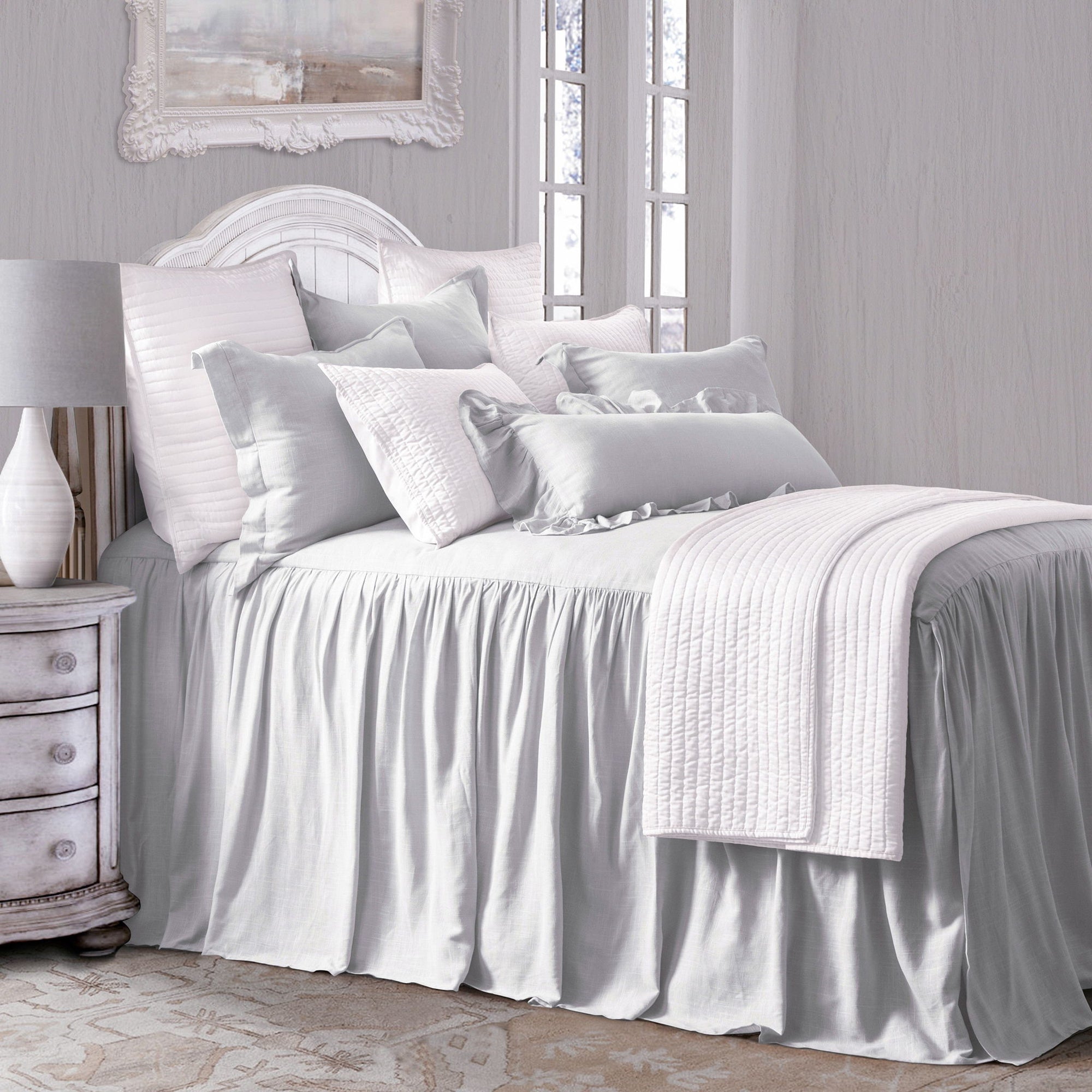 Luna - Twin Washed Linen Bedspread Set (Set of 2) - Light Gray