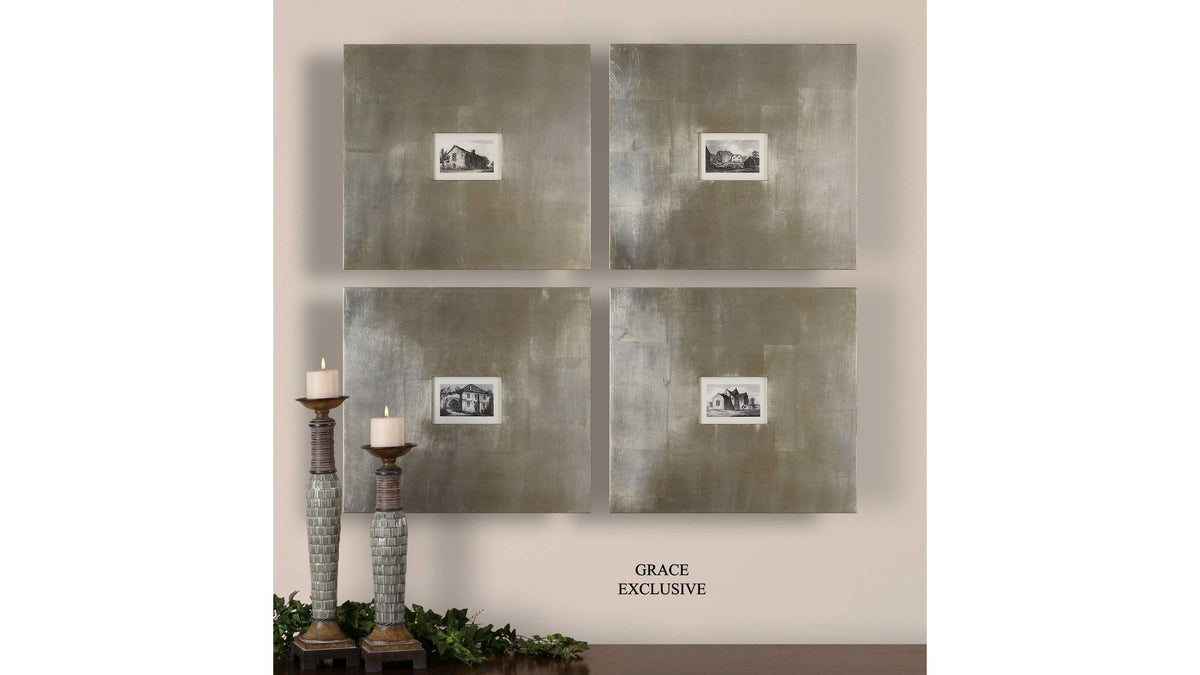 Historical Buildings - Framed Art Set of 4 - Silver