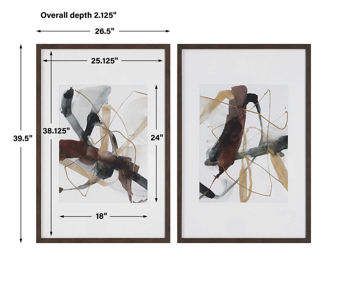 Burgundy Interjection - Abstract Prints (Set of 2) - Dark Brown