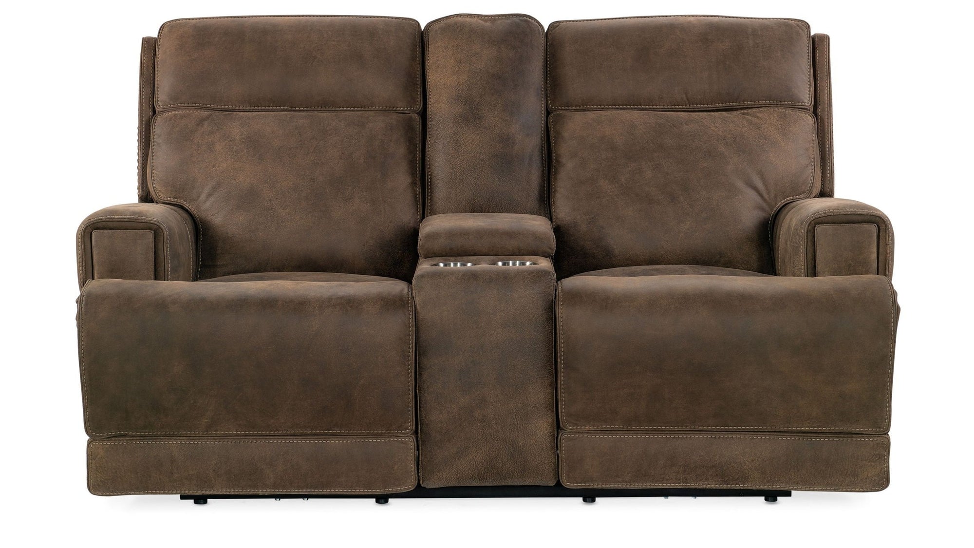 MS - Wheeler Power Console Loveseat With Power Headrest - Dark Brown