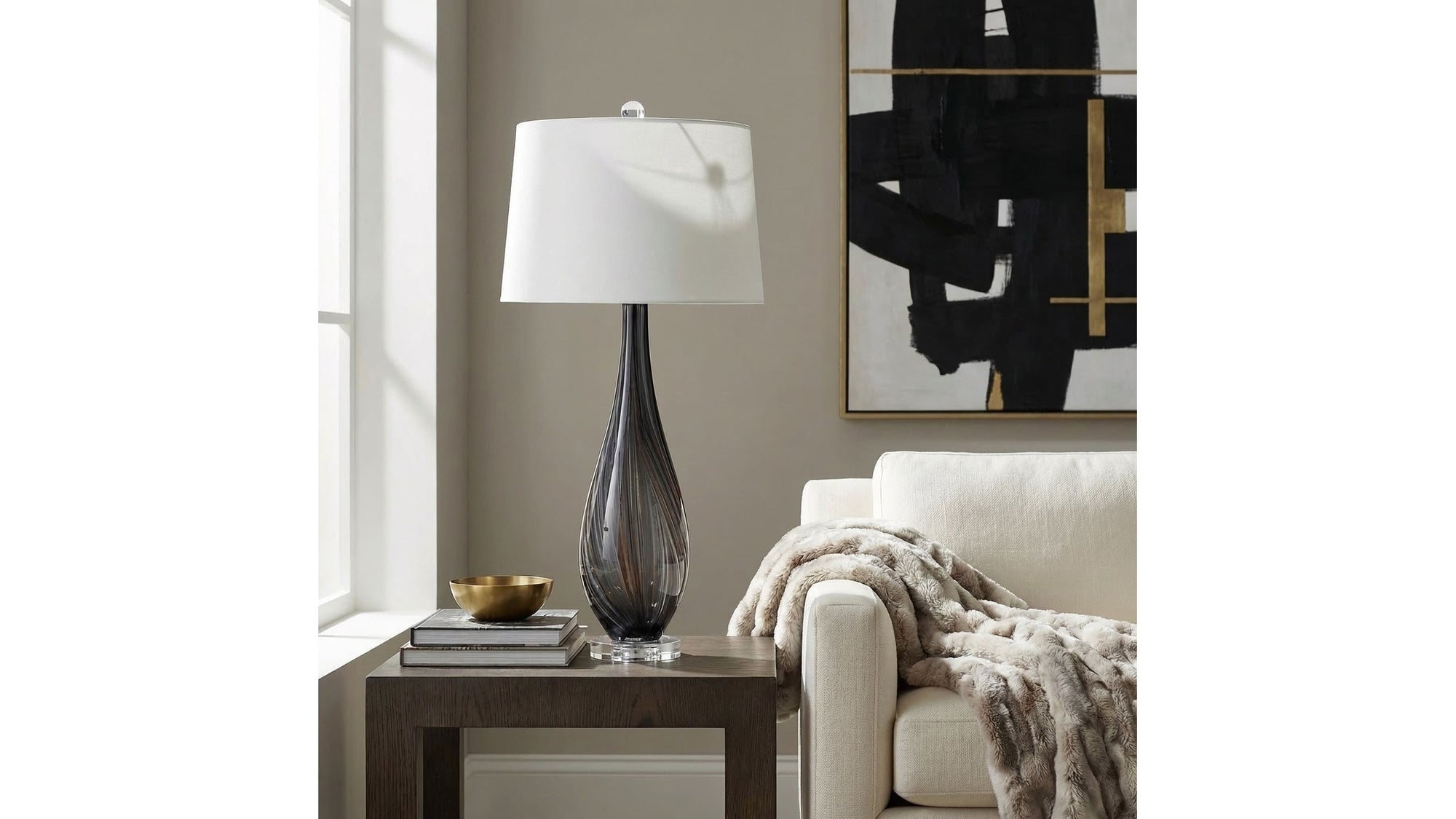 Glass Table Lamp - Black