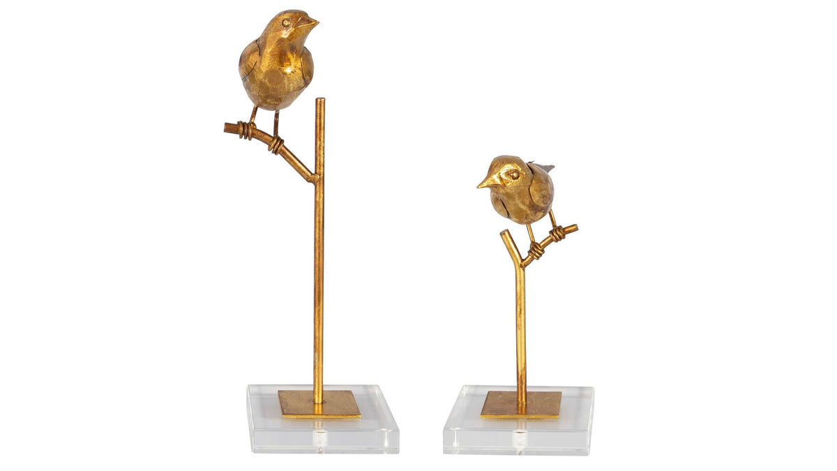 Passerines - Bird Sculptures Set of 2 - Light Brown
