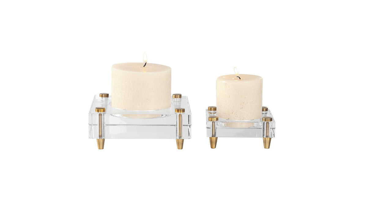 Claire - Crystal Block Candleholders Set of 2 - Beige