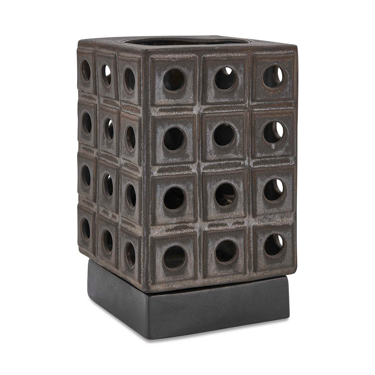 Lattice - Indoor-Outdoor Lantern Candleholder - Brown / Gray