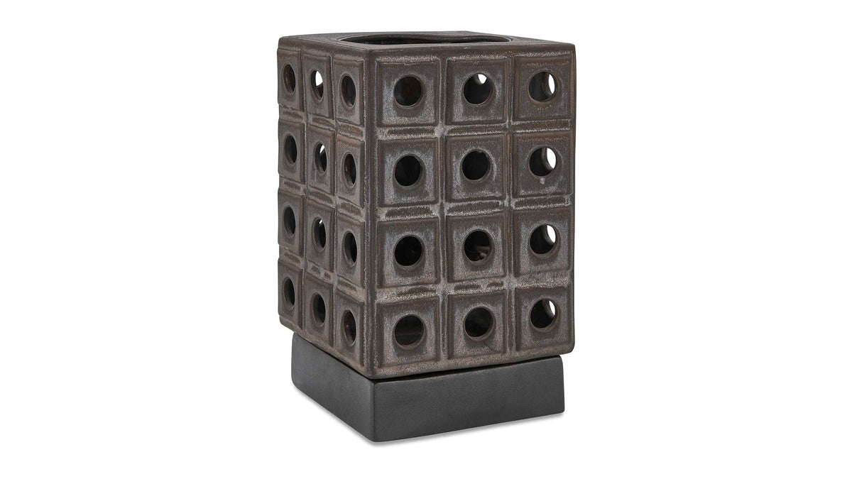 Lattice - Indoor-Outdoor Lantern Candleholder - Brown / Gray