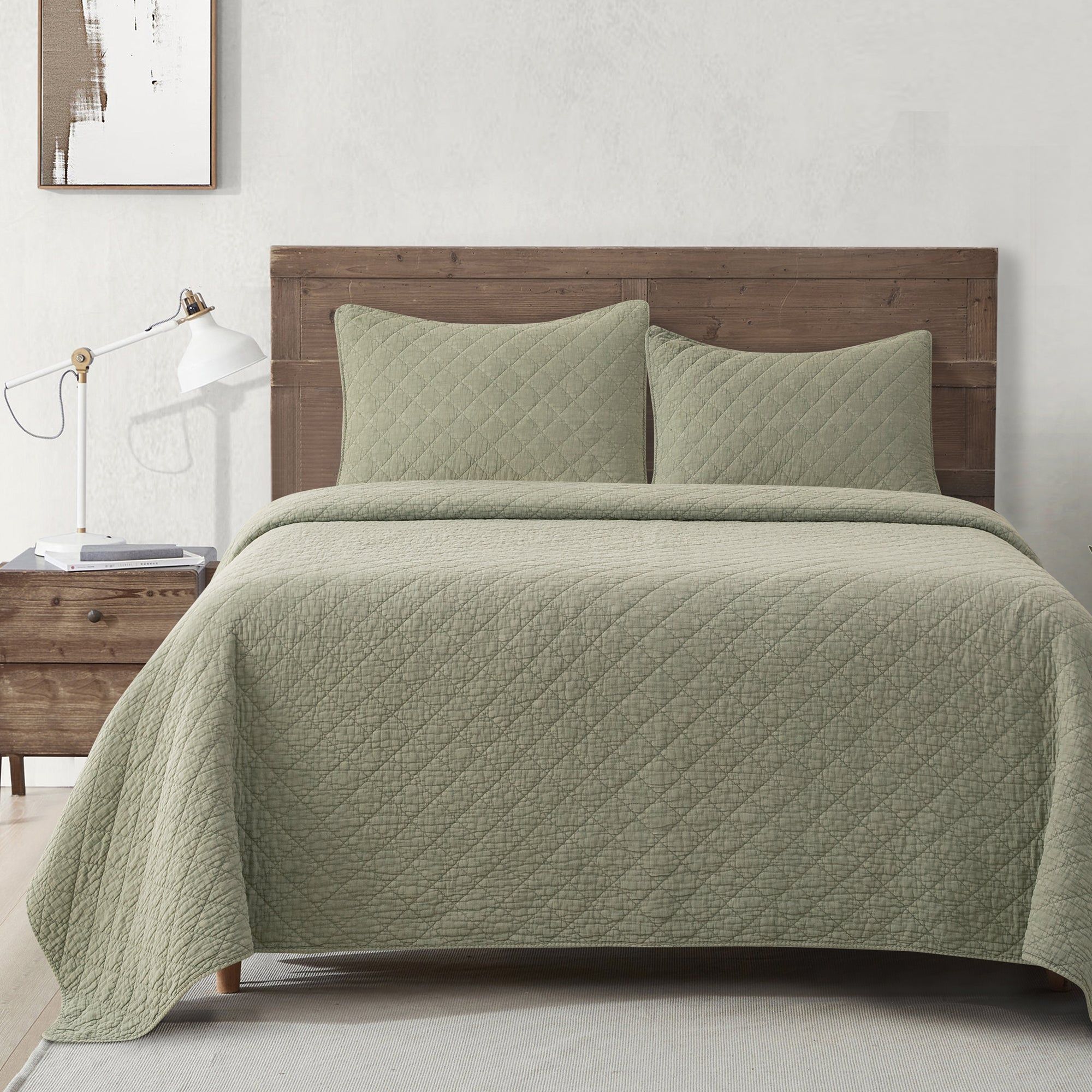 Cotton Gauze - Full/Queen Stonewashed Quilt Set (Set of 3) - Celadon