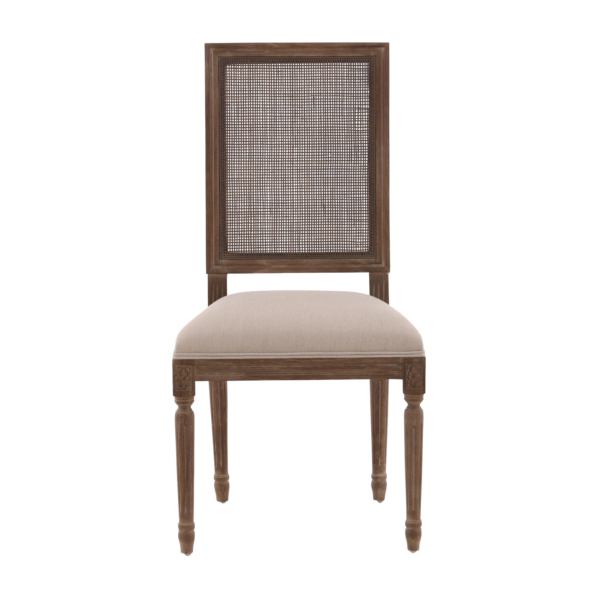 Linen &amp; Oak - Caned Back Side Chair - Dark Brown / Beige