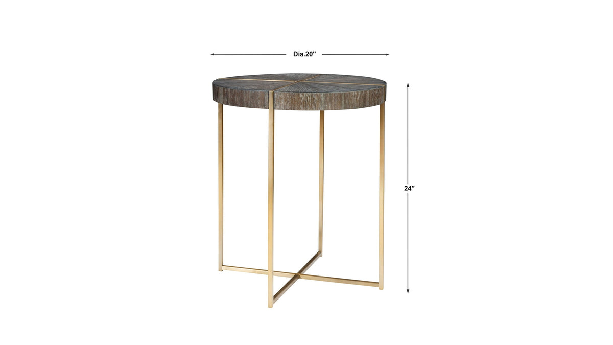 Taja - Round Accent Table - Dark Brown & Gold