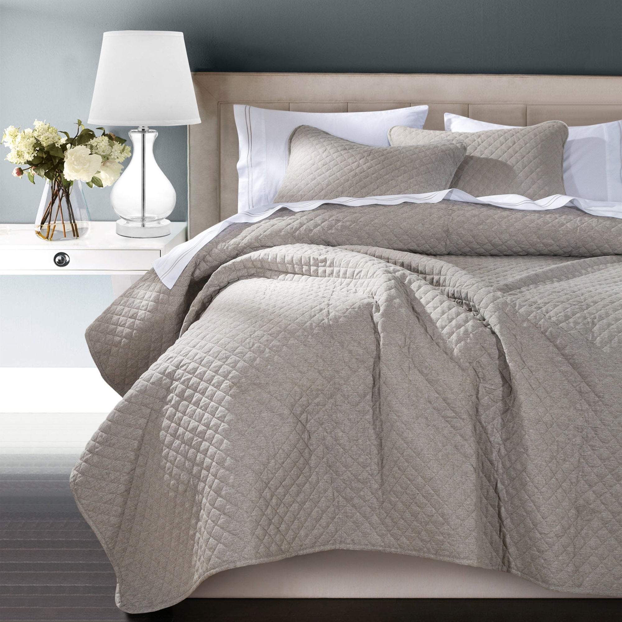 Anna - Full/Queen Diamond Quilted Coverlet - Taupe