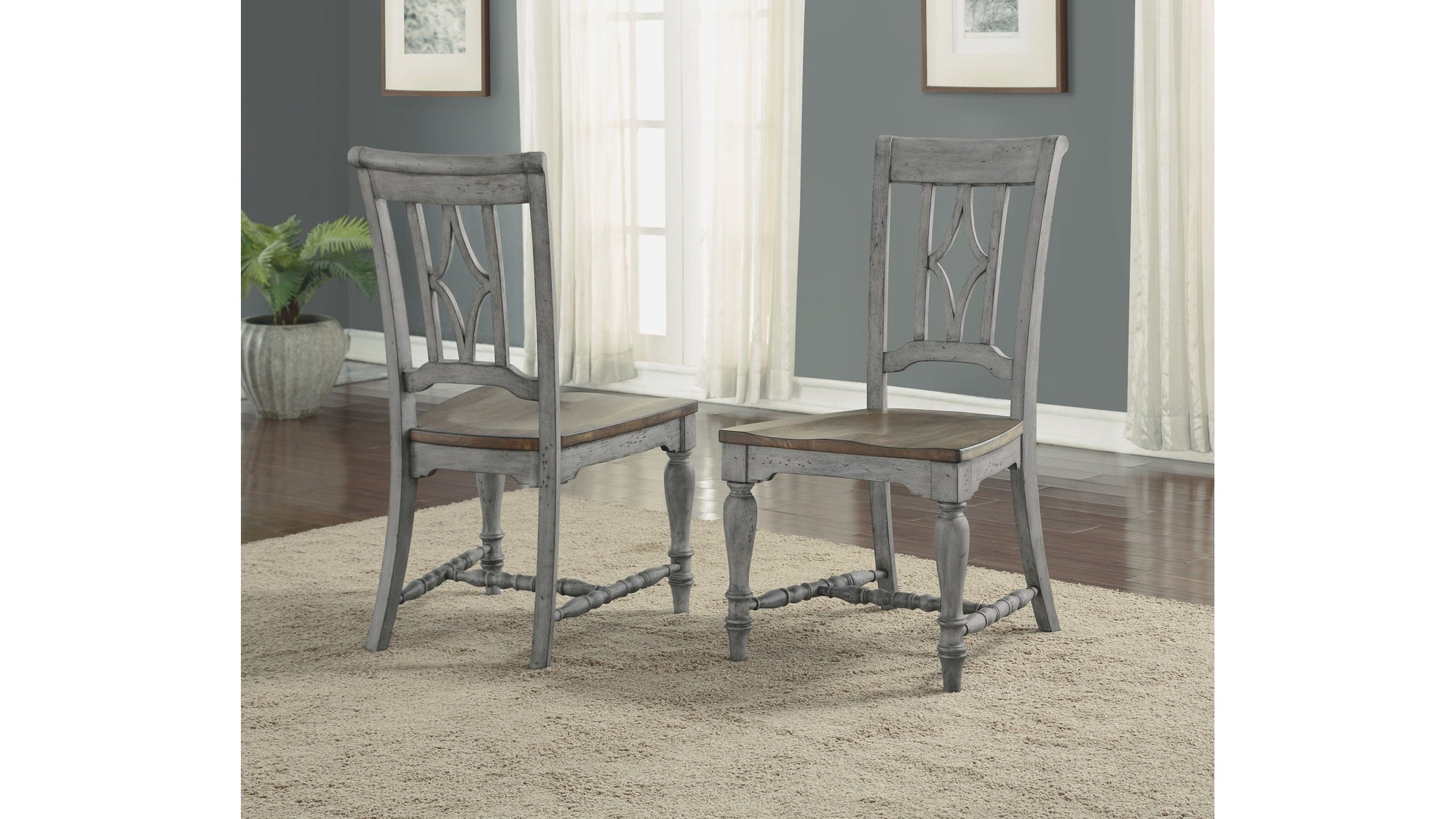 Plymouth - Dining Chair Set of 2 - Gray / Dark Brown