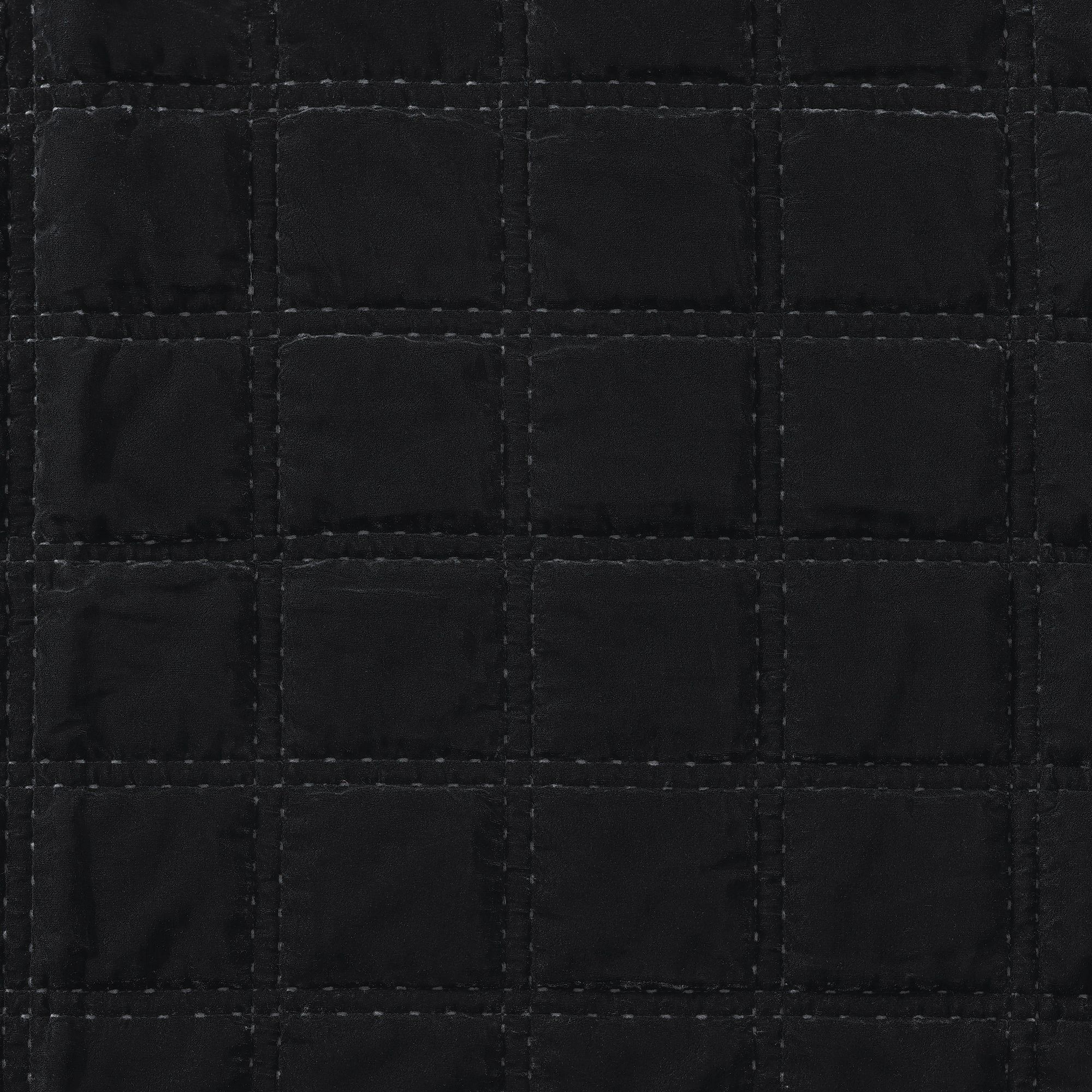 Stella - Full/Queen Faux Silk Velvet Double Box Stitch Quilt Set (Set of 3) - Black