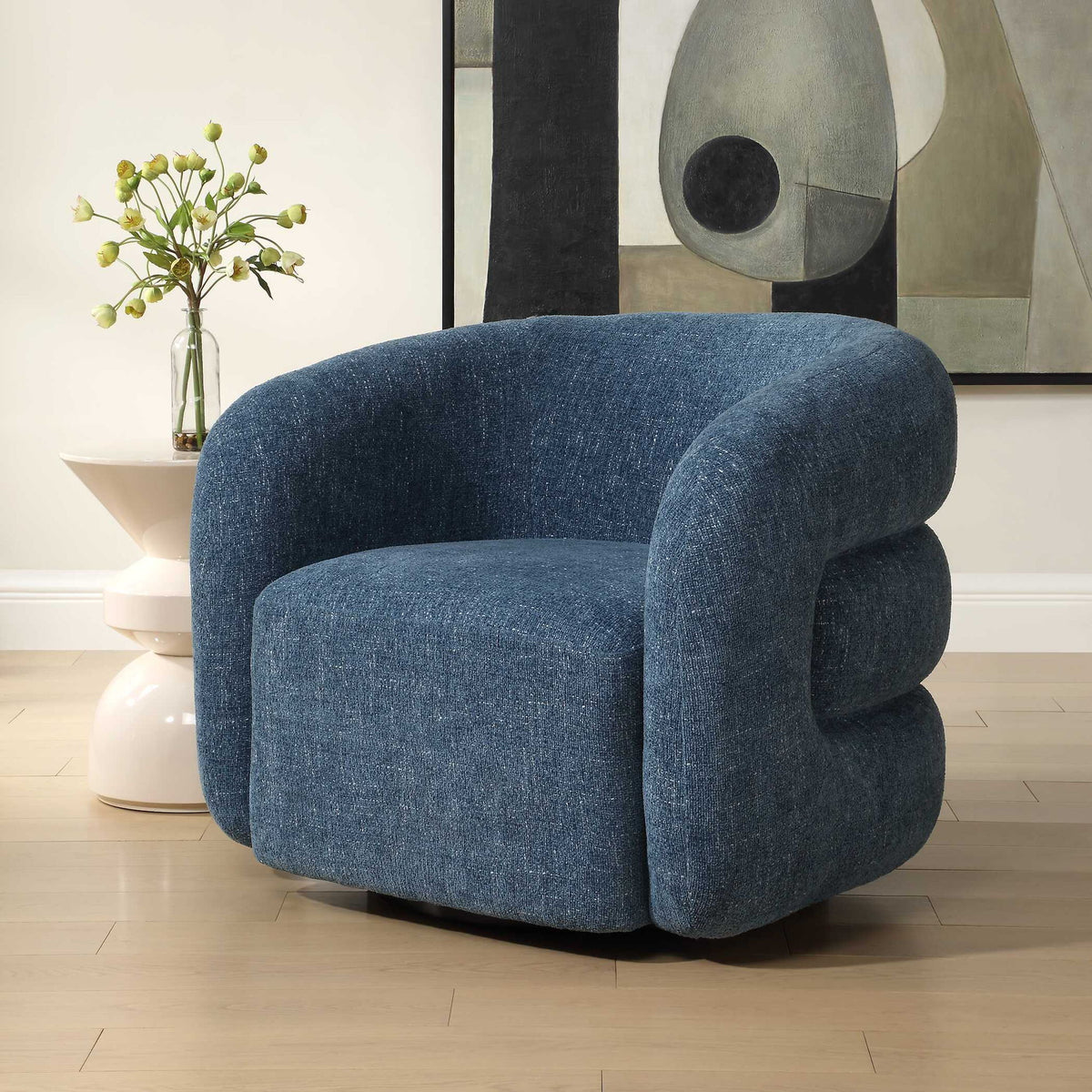 Junie - Swivel Barrel Chair - Blue