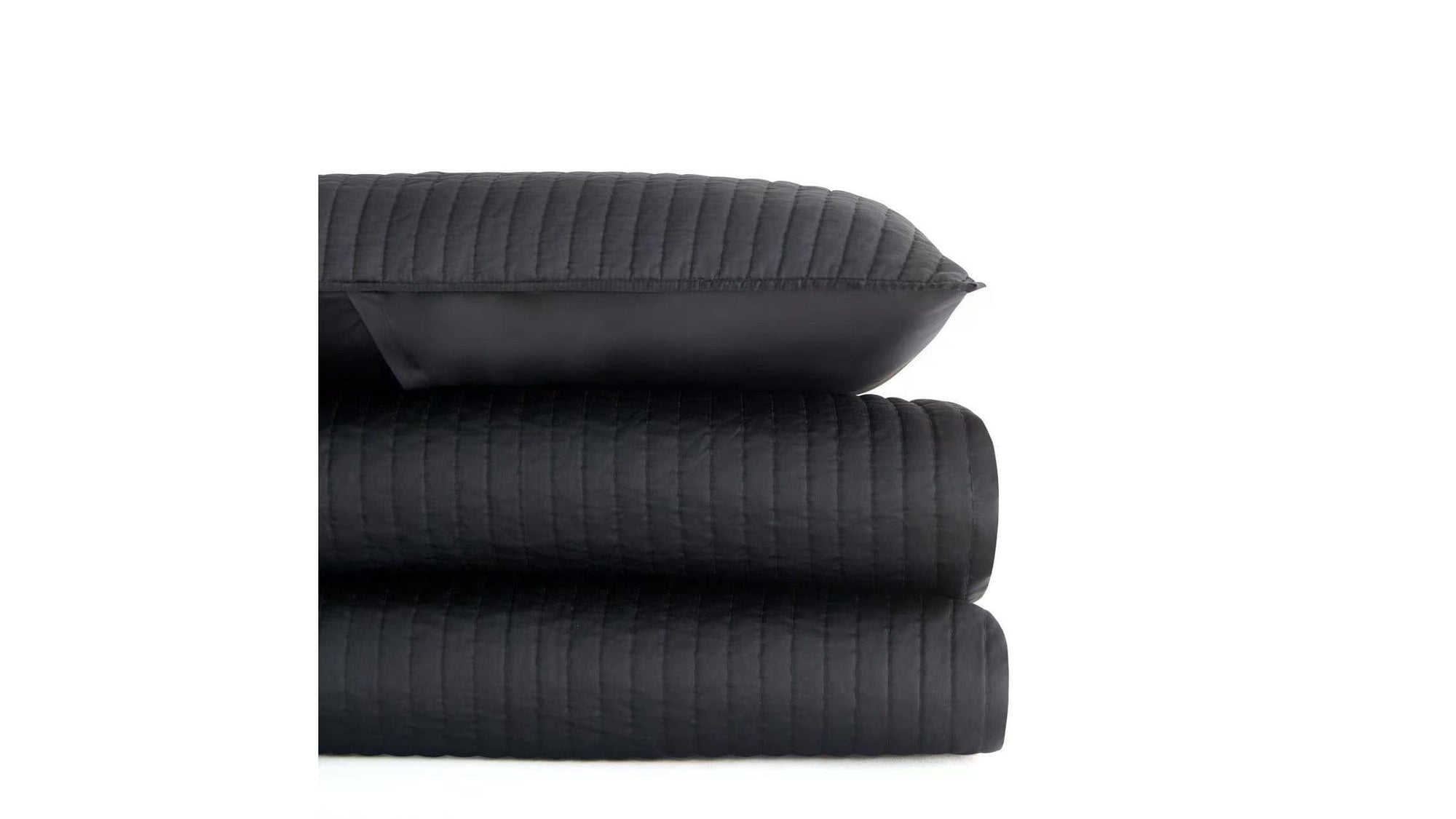 Satin Channel - King Quilt Set Set of 3 - Black