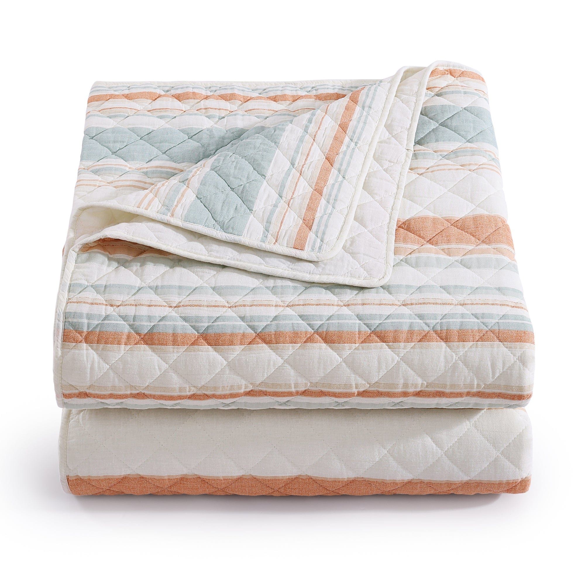 Mystic Stripe - Full/Queen Cotton Gauze Quilt Set (Set of 3) - Coral