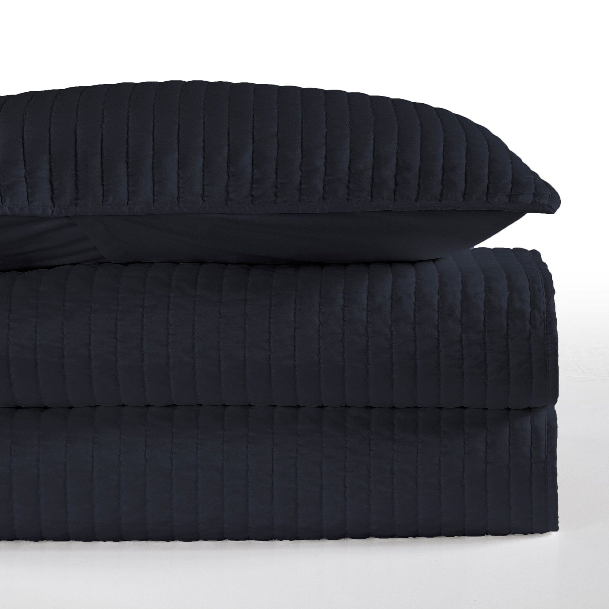 Satin Channel - Twin Quilt Set (Set of 2) - Navy Blue