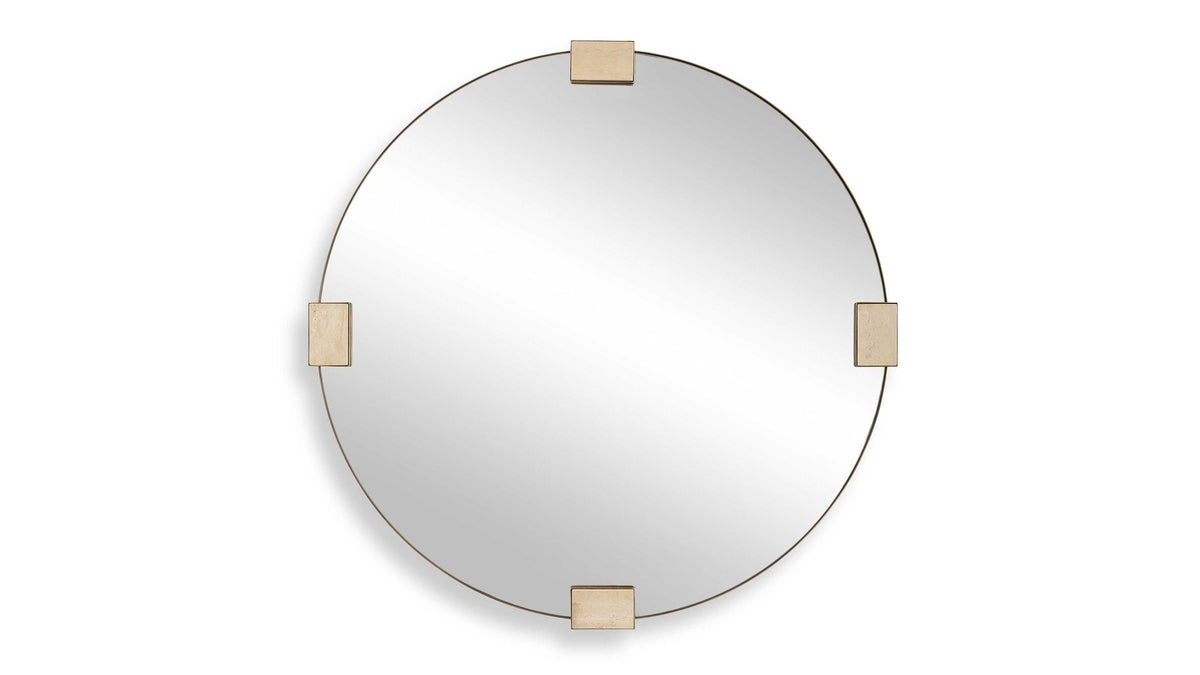 Russo - Travertine Round Mirror - Bronze / Brown / Gold