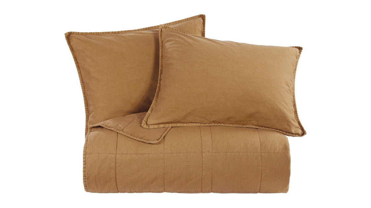 Cotton Canvas - Full/Queen Stonewashed Coverlet Set Set of 3 - Terracotta