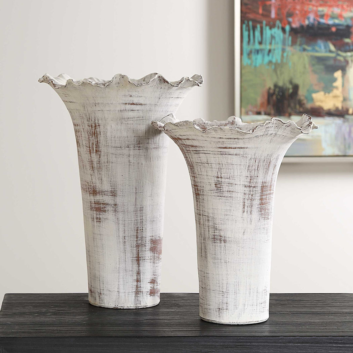 Ruffled Petal - White Vases (Set of 2)