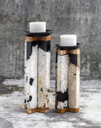 Illini - Stone Candleholders (Set of 2) - Black & White