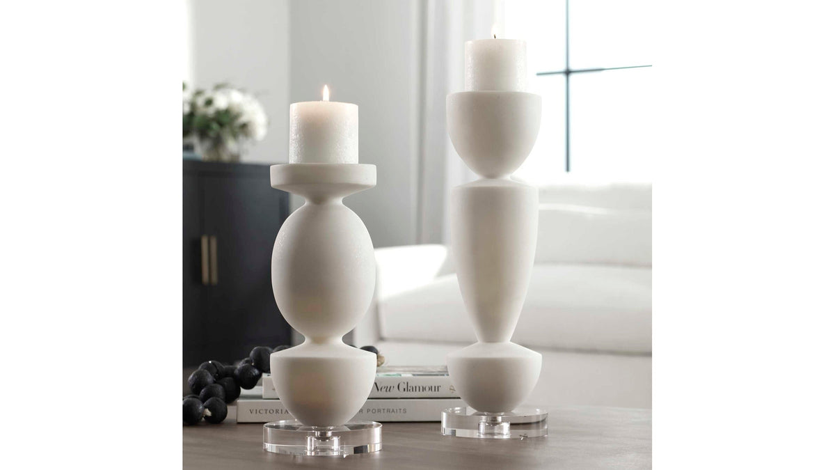 Lido - Stone Candleholders (Set of 2) - White